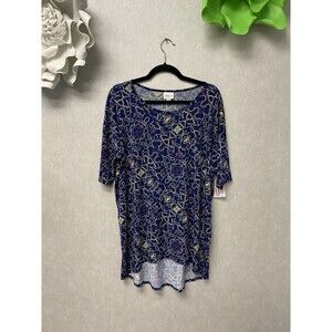 LuLaRoe Irma Navy Multi Blouse Size Med Highlow Style